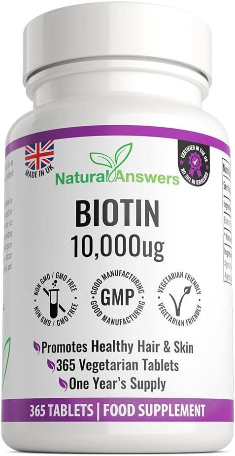 365 Biotin Hair Growth Tablets (1 Years Supply) - Vegetarian 10,000UG Vitamin B7 Supplements for Men and Women, Healthy Hair, Skin & Nails Support - UK Manufactured