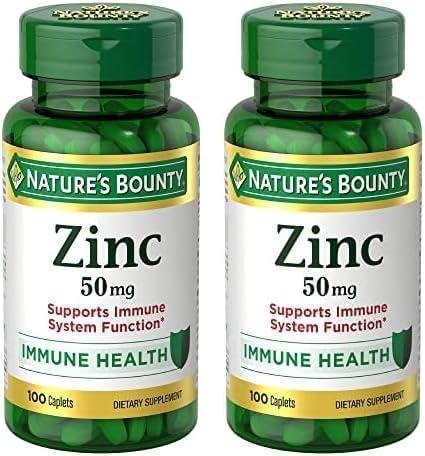 Nature's Bounty Zinc, Supports Immune System Function, Dietary Supplement, 50 mg, Caplets, 100 Ct (Pack of 2)