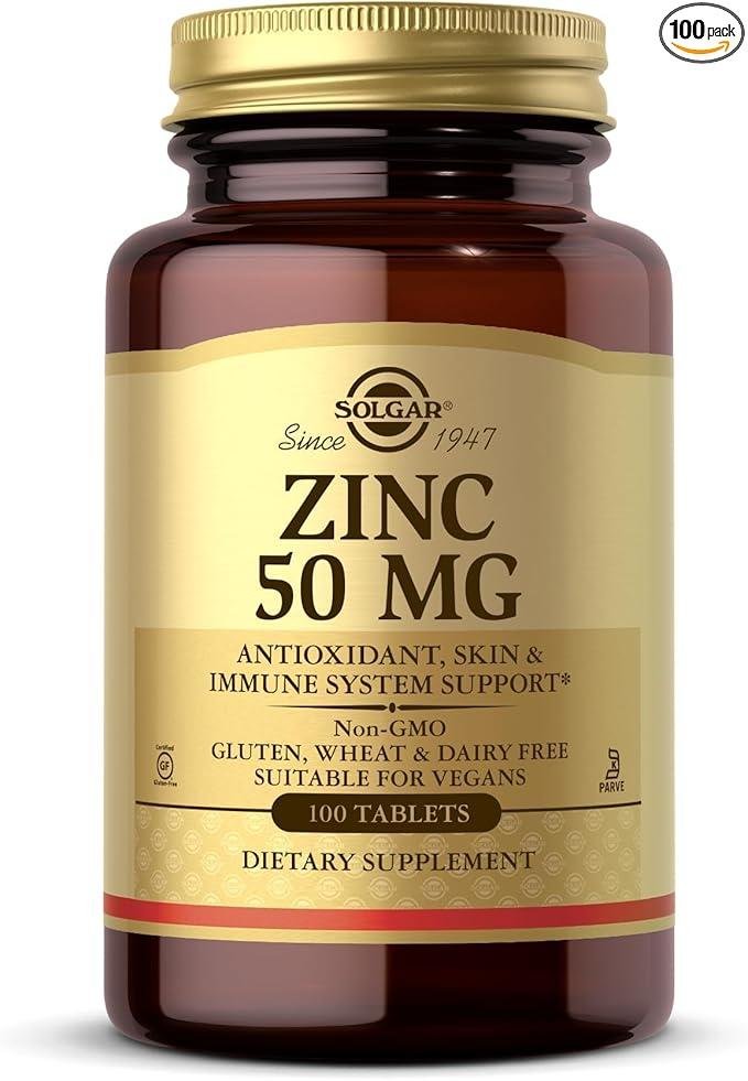 Solgar Zinc 50 mg Tablets - Pack of 100 - Supports a Healthy Immune System - Potent Antioxidant - Free from Sugar, Salt and Starch - Vegan