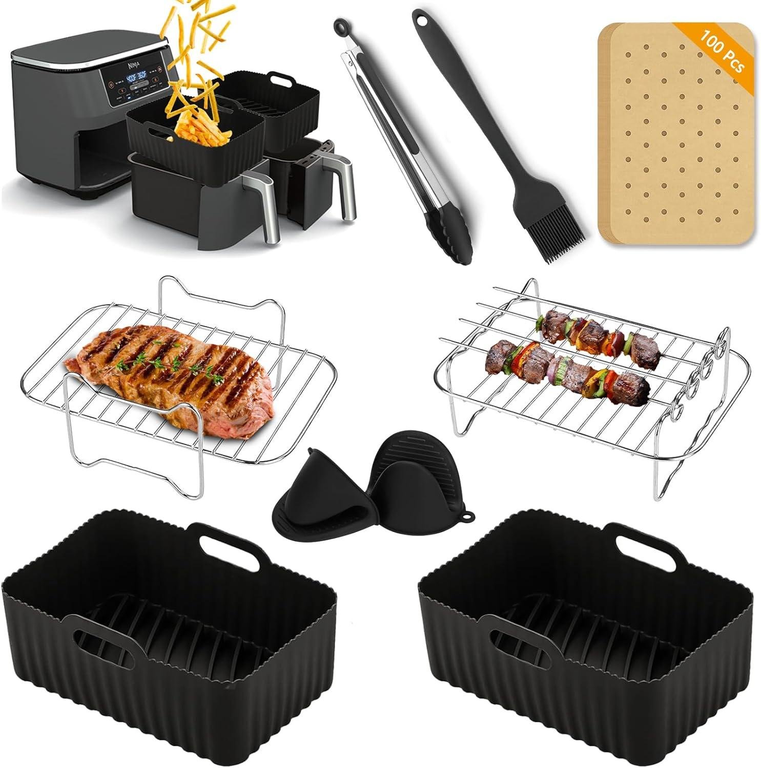 Air Fryer Accessories,9-Pcs Set for Ninja DZ201, DZ201C, DZ401& Gloves, Air Fryer Rack, Paper Lining, Food Tong, Oil Brush, Suitable for Oven, Microwave _ Amazon.ca_ Home