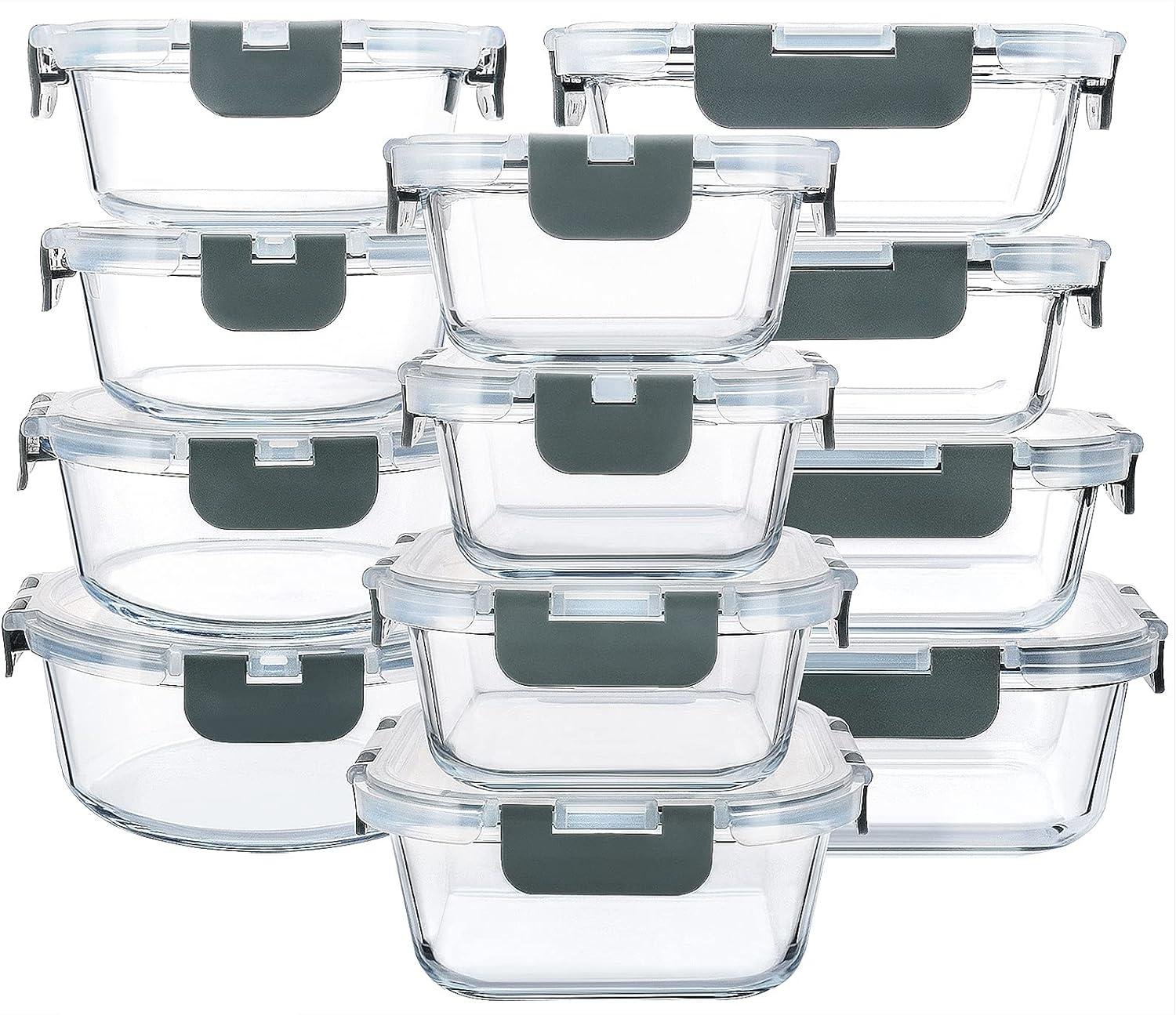 MCIRCO Glass Food Storage Containers 24 Pieces [12 Containers + 12 Lids]   - Airtight Lunch Containers, Microwave, Oven,zer and Dishwasher _ Amazon.co.uk_ Home & Kitchen